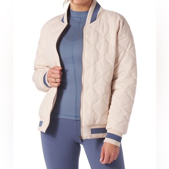 Glyder NWT Varsity Jacket Oatmilk/Washed Blue Women’s Size S - Picture 5 of 10